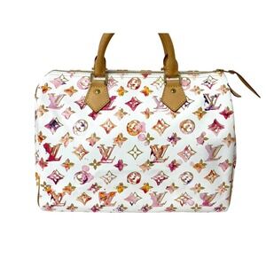 Louis Vuitton White Boston White Speedy Blanc Bag Monogram Handbag Watercolor